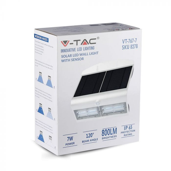 Lampă LED de perete cu încărcare solară  7W LED Corp Alb&Negru Lumină neutră [3]