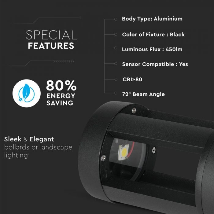 Lampa LED Stalpisor 10W Corp Negru 25cm Inaltime Alb Natural [2]