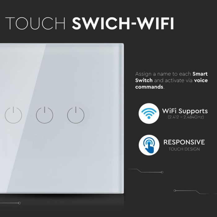 Intrerupator Alb 3 Comutatoare WIFI Compatibil Cu AMAZON ALEXA Si GOOGLE HOME [2]