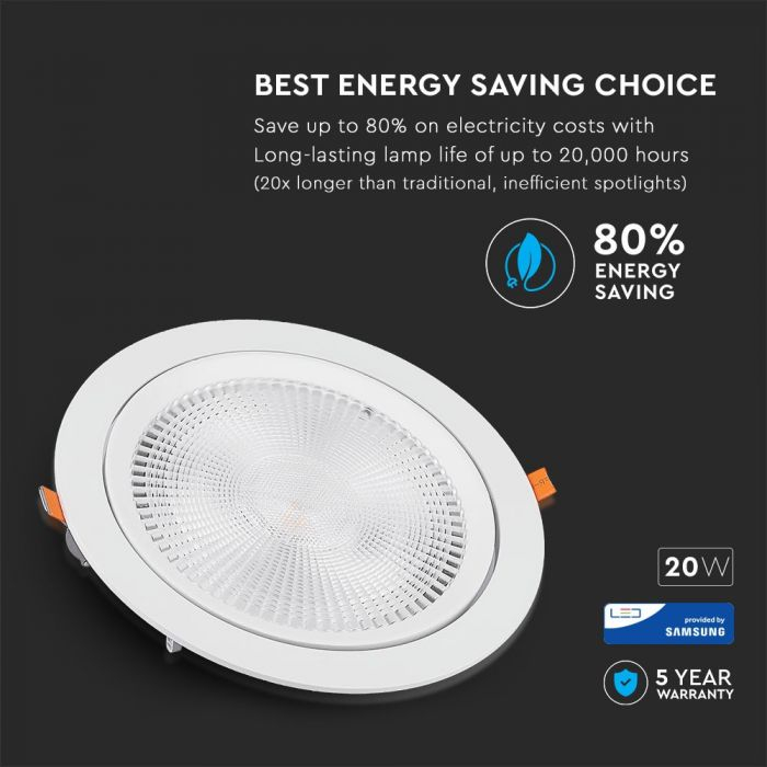 Spot LED 20W Orientabil Cu CIP SAMSUNG IP20 Rotund Alb Cald/Alb Natural/Alb Rece [8]
