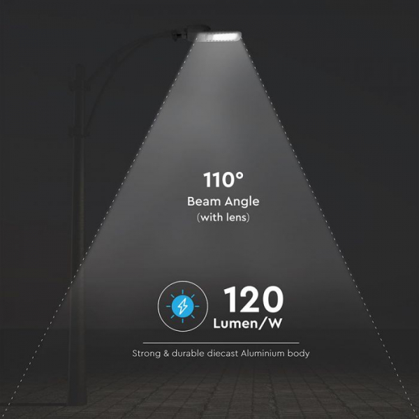 Lampa Stradala LED Slim 100W 120lm/W Cip Samsung Corp Gri Alb Rece - 5 Ani Garantie [2]
