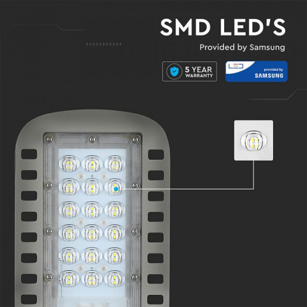 Lampa Stradala LED Slim 100W 120lm/W Cip Samsung Corp Gri Alb Rece - 5 Ani Garantie [5]