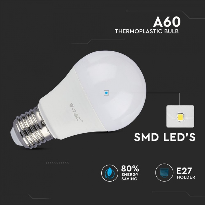 Bec LED 9W E27 A60 Termoplastic Alb Cald  7260 [3]