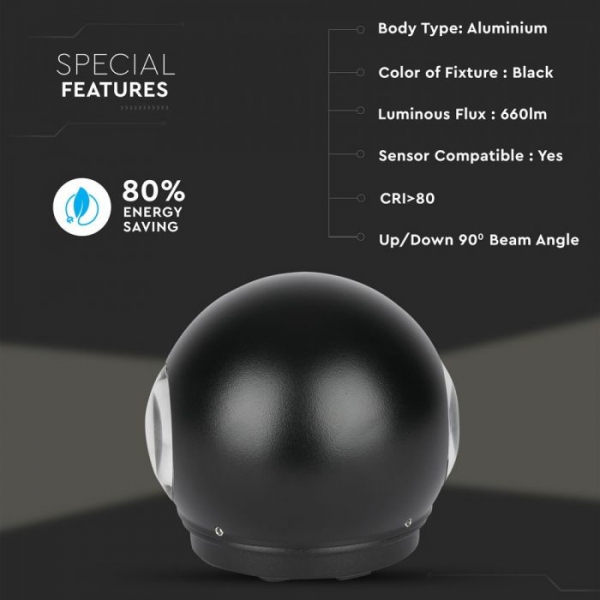 Aplica LED Neagra rotunda 6W  Alb Cald / Alb Natural IP65 [2]