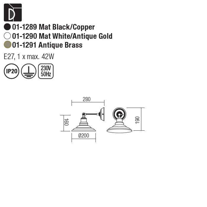 Aplica Redo Spinner, metal, negru, cupru 01-1289 [3]