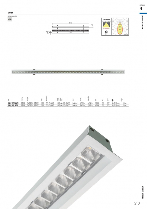Corp de Iluminat cu LED Liniar XUno incastrat LED 220-240V AC 50W 120cm Alb Neutru UNR01NW MWH [5]