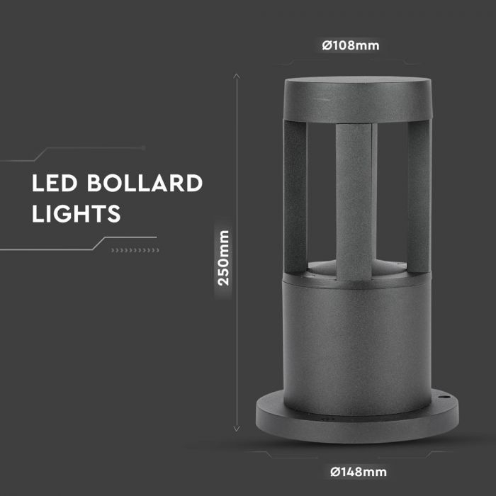 Lampa LED Stalpisor 10W Corp Gri 25cm Inaltime Alb Cald [3]