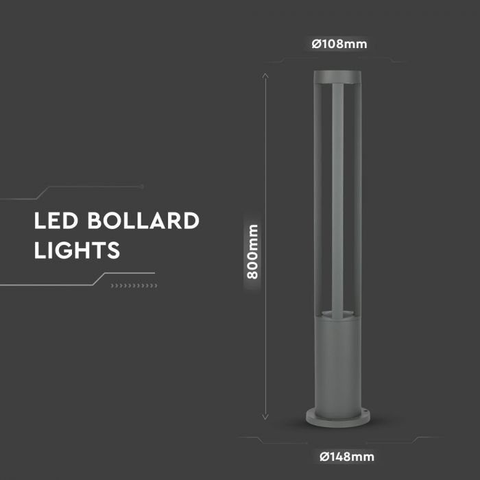 Lampa Led Stalpisor de Gradina 10W Corp Gri 80cm Alb Cald [2]