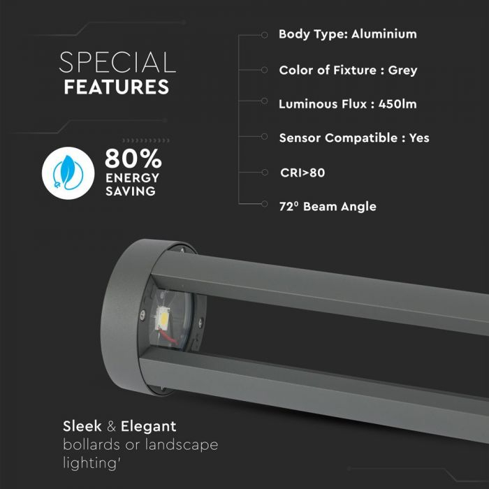 Lampa Led Stalpisor de Gradina 10W Corp Gri 80cm Alb Cald [3]