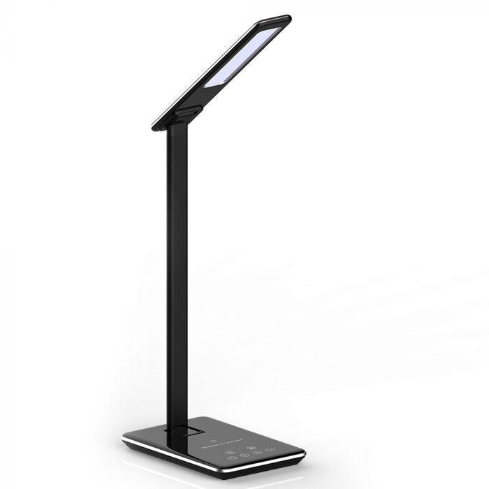 Lampă LED de Birou Neagra 5W 3 în 1 Încărcător Wireless Control Touch Protectie Ochi Port USB [2]