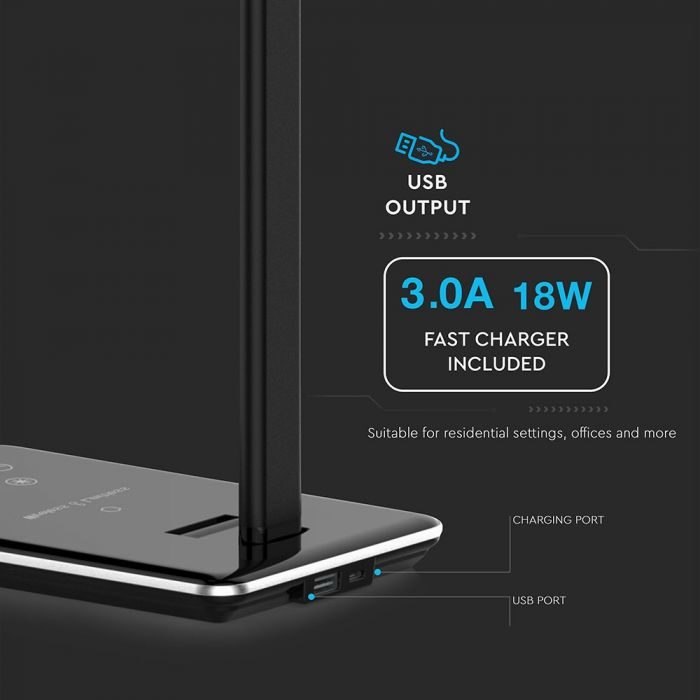 Lampă LED de Birou Neagra 5W 3 în 1 Încărcător Wireless Control Touch Protectie Ochi Port USB [6]