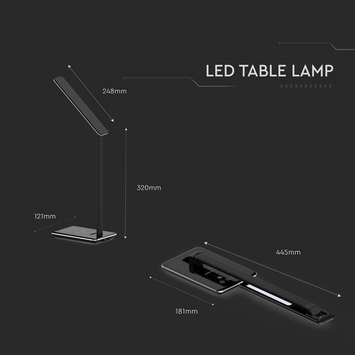Lampă LED de Birou Neagra 5W 3 în 1 Încărcător Wireless Control Touch Protectie Ochi Port USB [5]