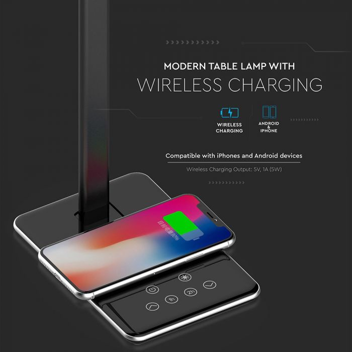 Lampă LED de Birou Neagra 5W 3 în 1 Încărcător Wireless Control Touch Protectie Ochi Port USB [3]