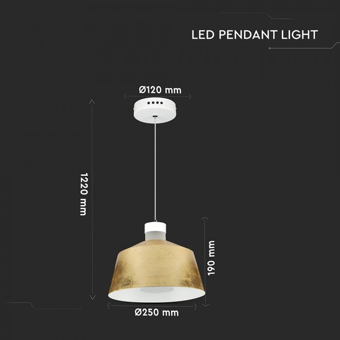 Pendul LED Suspendat Abajur 250mm x190mm 7W Corp Auriu - Lumina Calda/Neutra LED incorporat [5]