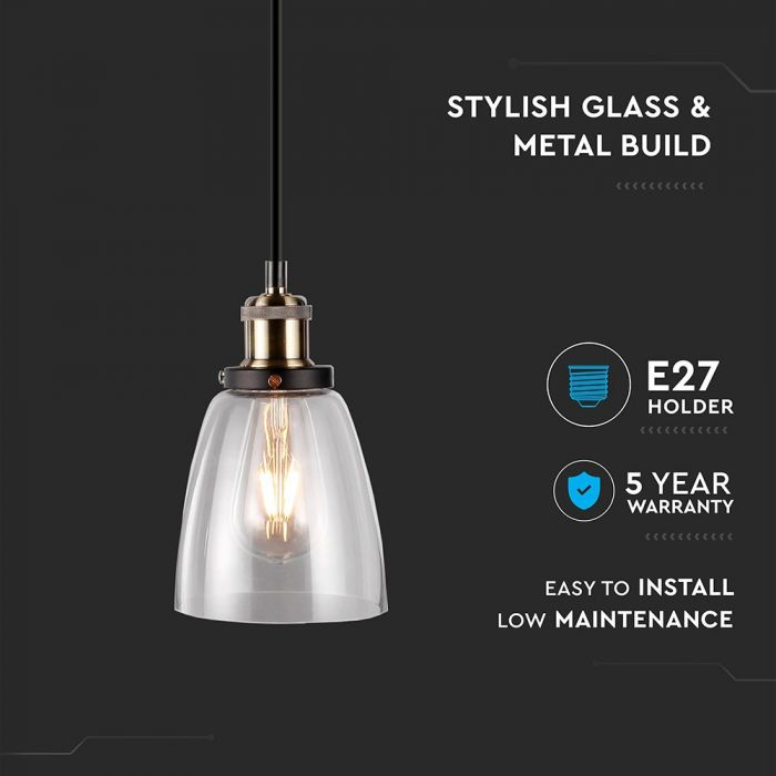 Pendul Suspendat E27 Metal+Sticla Transparent 5 Ani Garantie [2]