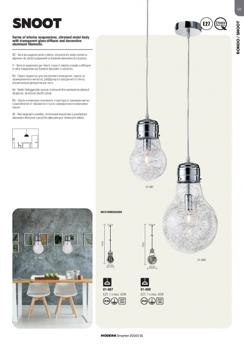 Pendul  Redo Snoot din metal cromat si sticla transparenta 01-887 [3]