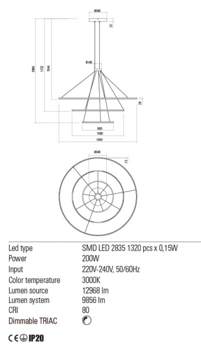 Suspensie Redo Orbit, negru mat, LED, 150W 01-2244 [3]