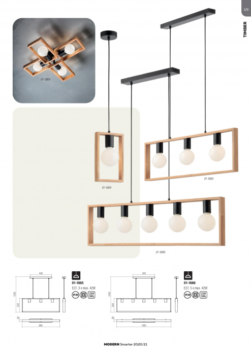 Lustra Redo Timber, negru mat, lemn fag, 5XE27, 01-1666 [3]