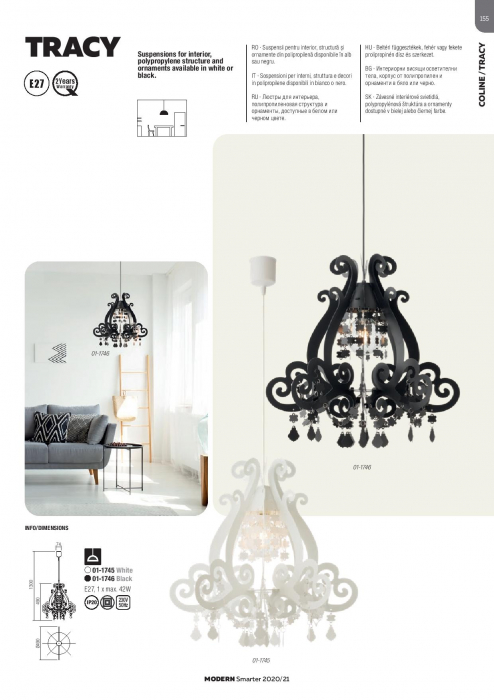 Suspensie Redo Tracy cu ornamente, negru, 1XE27 [3]