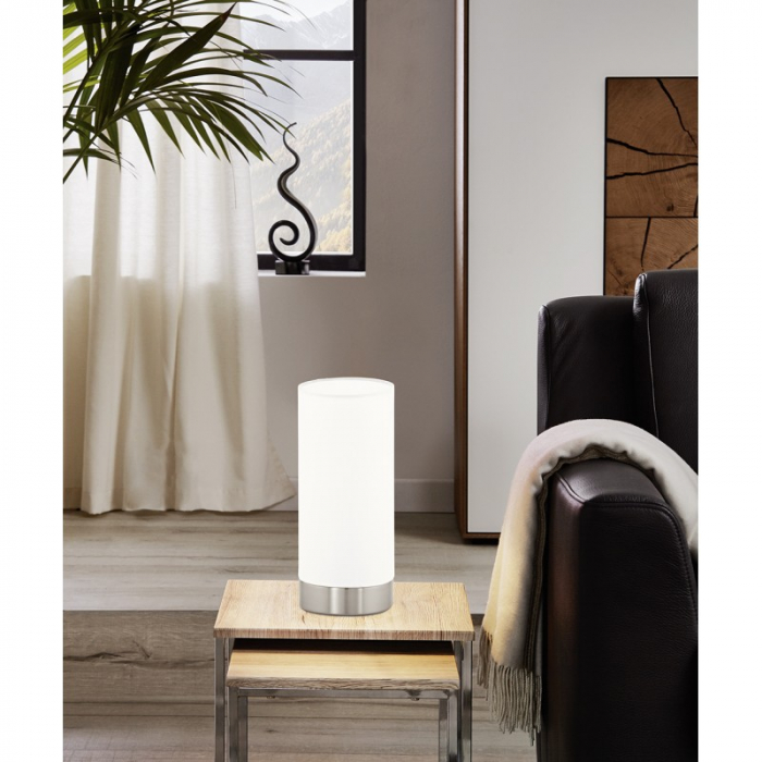 Veioza textila dimabila EGLO PASTERI E27 1X40W, Nichel mat, alb [2]