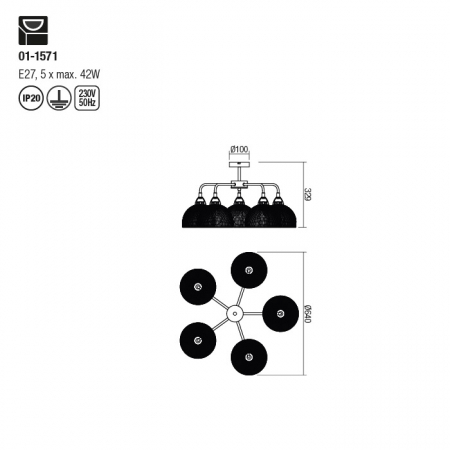 Lustra Redo Tamis, negru mat, 5XE27, 01-1571 [1]