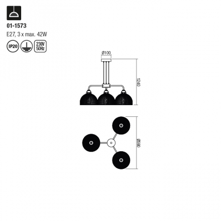 Lustra Redo Tamis, negru mat, 3XE27, 01-1573 [1]