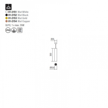 Pendul Redo Axis, alb mat, inaltime reglabila 01-2151 [1]