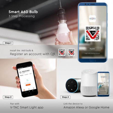 Bec LED Wi-Fi Smart 11W E27 Compatibil Cu Google Home Si Amazon Alexa RGB-WW-CW [1]