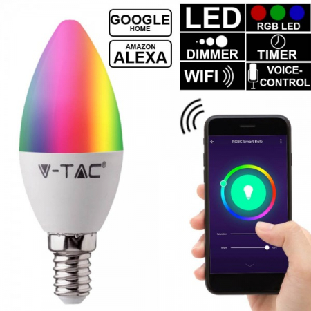 Bec LED Wi-Fi Lumanare Smart 5W E14 Compatibil Cu Google Home Si Amazon Alexa RGB-WW-CW [1]