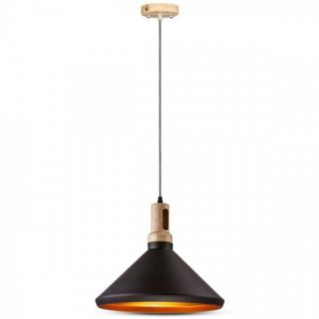 Candelabre, Lustre și Pendule LED - Pendul Design Modern Lemn + Metal Negru Ø350mm 5 Ani Garantie