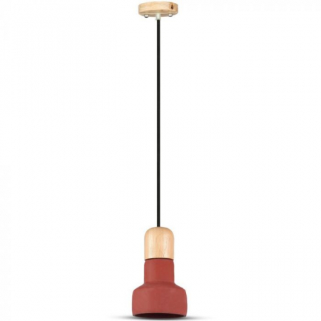 Candelabre, Lustre și Pendule LED - Pendul Suspendat E27 Beton si Lemn Rosu 5 Ani Garantie