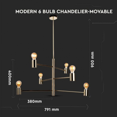 Candelabru modern ajustabil metalic gold sase brate cu soclu E27 -5 Ani Garantie [2]