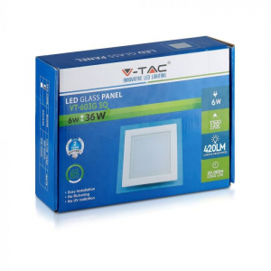 Panou LED 6W cu sticlă - Pătrat, Alb natural montaj Incastrat [2]