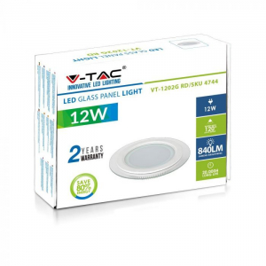 Panou LED 12W cu sticlă - Rotund, Alb natural montaj Incastrat [2]