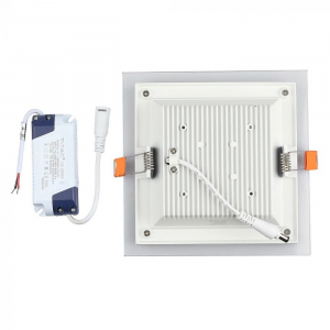 Panou LED 12W cu sticlă - Pătrat Alb natural montaj Incastrat [9]