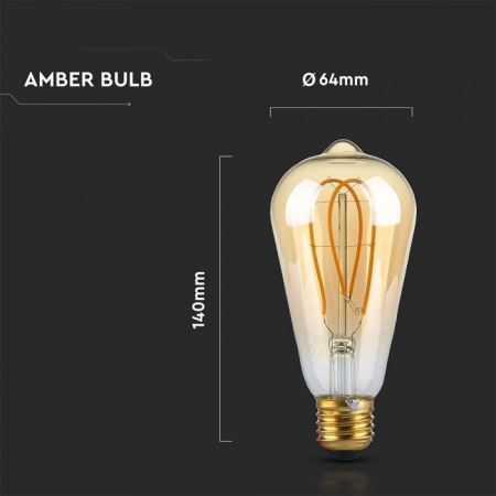 Bec LED Filament Lung 5W E27 Amber ST64 - Lumina Calda [1]