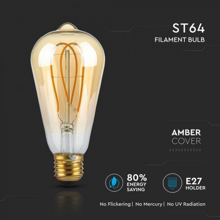 Bec LED Filament Lung 5W E27 Amber ST64 - Lumina Calda [4]