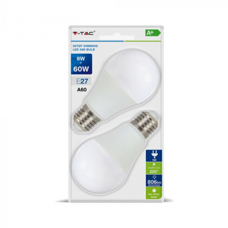 Bec LED 9W E27 A60 dimabil 3 trepte Alb Cald/Alb Natural - blister 2 buc [6]