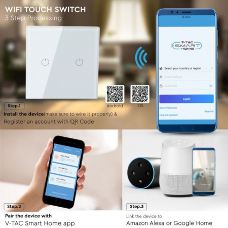 Intrerupator Alb 2 Comutatoare WIFI Compatibil Cu AMAZON ALEXA Si GOOGLE HOME [7]