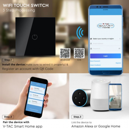 Intrerupator Wi-Fi Negru 1 Comutator WIFI Compatibil Cu AMAZON ALEXA Si GOOGLE HOME [1]