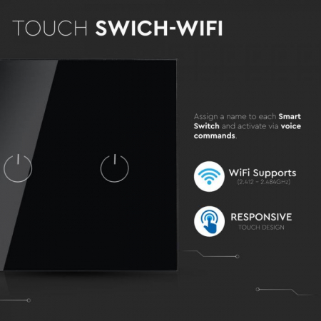 Intrerupator Negru 2 Comutator WIFI Compatibil Cu AMAZON ALEXA Si GOOGLE HOME [2]