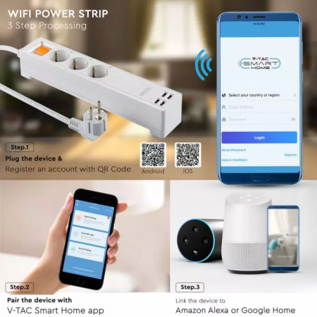 Prelungitor WIFI Inteligent Cu Intrerupator 3 Prize 4 Porturi USB Compatibil Cu AMAZON ALEXA Si GOOGLE HOME [3]