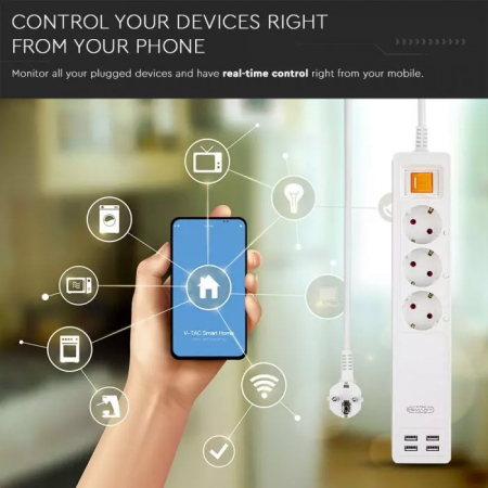 Prelungitor WIFI Inteligent Cu Intrerupator 3 Prize 4 Porturi USB Compatibil Cu AMAZON ALEXA Si GOOGLE HOME [6]