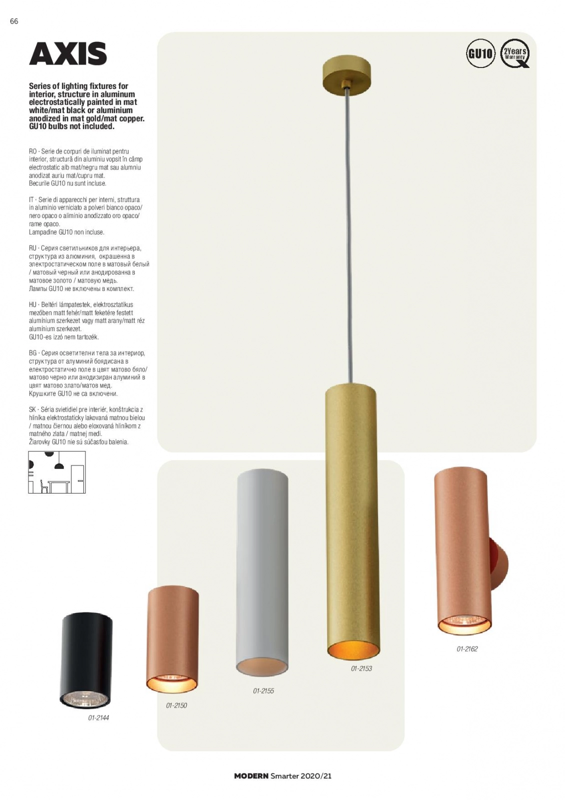 Pendul Redo Axis, auriu mat, 1XGU10, 01-2153 [1]