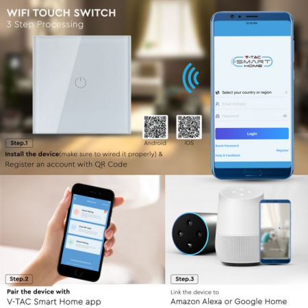 Intrerupator Wi-Fi Alb 1 Comutator WIFI Compatibil Cu AMAZON ALEXA Si GOOGLE HOME [1]