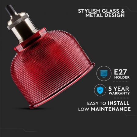 Pendul Suspendat E27 Metal+Sticla Rosu 5 Ani Garantie [1]