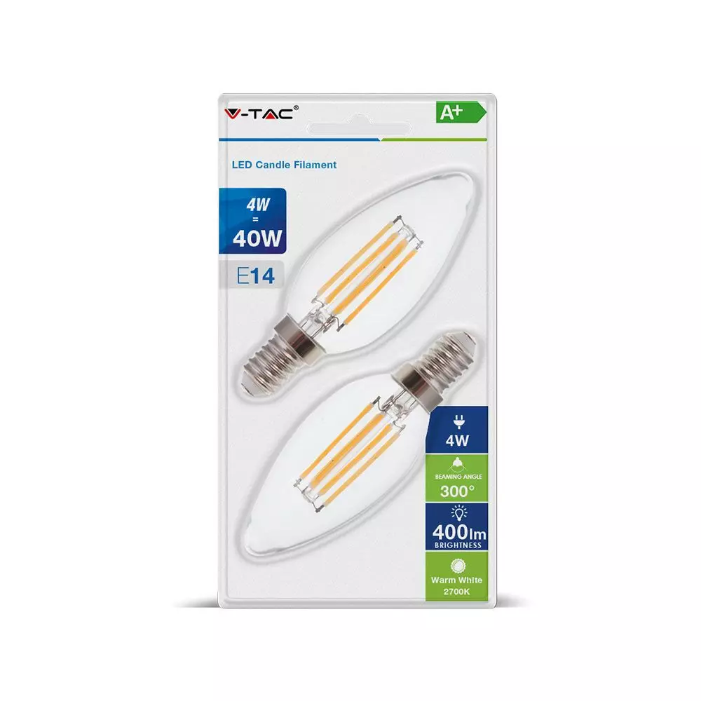 Becuri LED - Bec LED 4W E14 Filament Lumanare Blister 2 bucati Alb Cald 7365