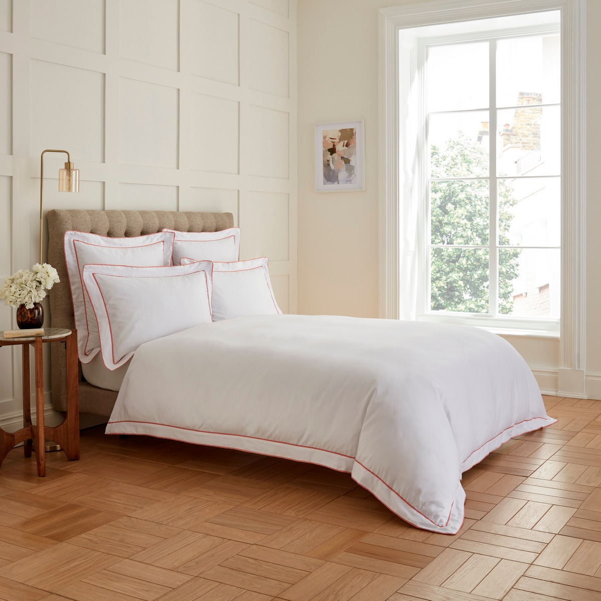Lenjerie de pat Heritage Collection Double Tape Edge 400TC White Coral 200x200 cm