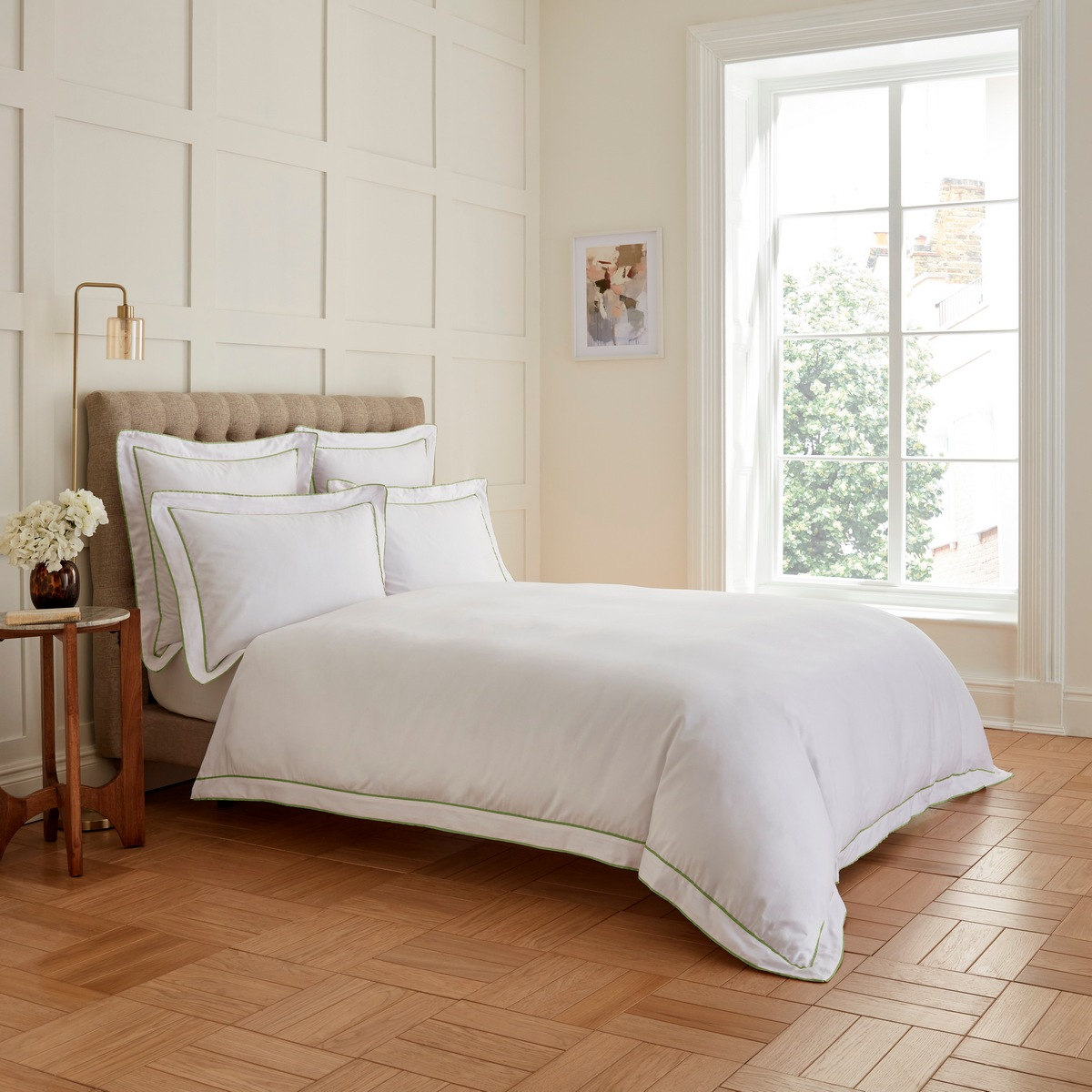 Lenjerie de pat Heritage Collection Double Tape Edge 400TC White Sage 200x200 cm