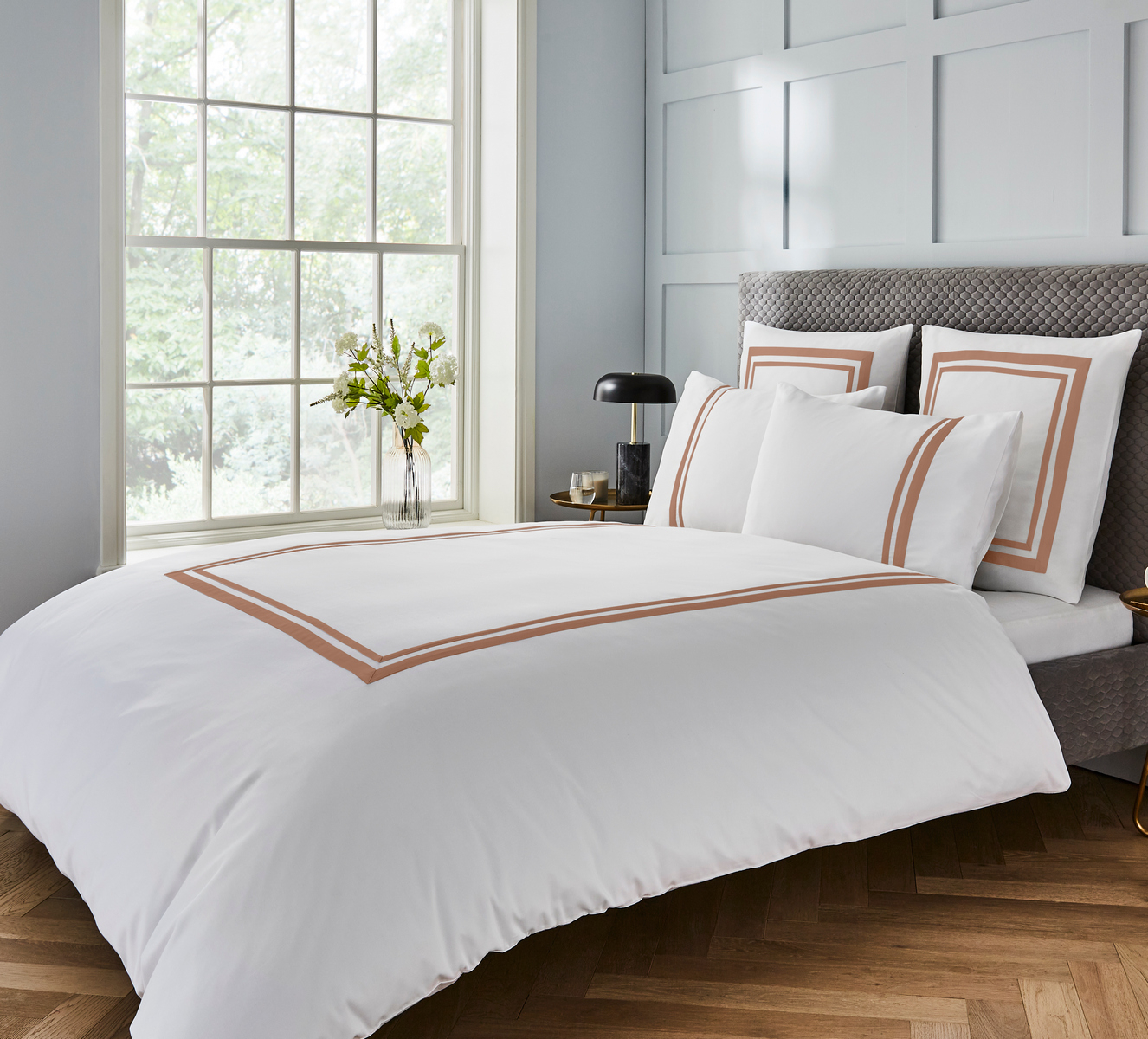 Lenjerie de pat Heritage Collection Wide-Narrow 400TC White Mocha 230x220 cm